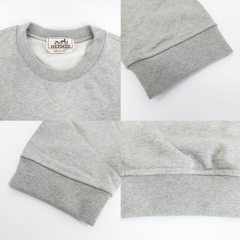 Hermes Crew Neck Sweatshirt Clou de Selle Gray S Cotton Short Sleeve Top