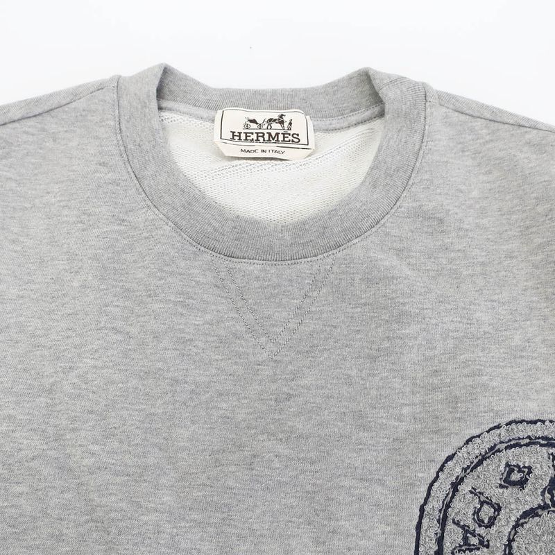 Hermes Crew Neck Sweatshirt Clou de Selle Gray S Cotton Short Sleeve Top