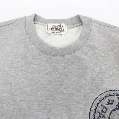 Hermes Crew Neck Sweatshirt Clou de Selle Gray S Cotton Short Sleeve Top