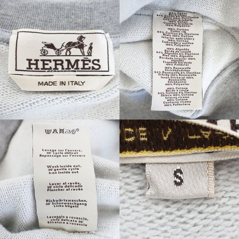 Hermes Crew Neck Sweatshirt Clou de Selle Gray S Cotton Short Sleeve Top
