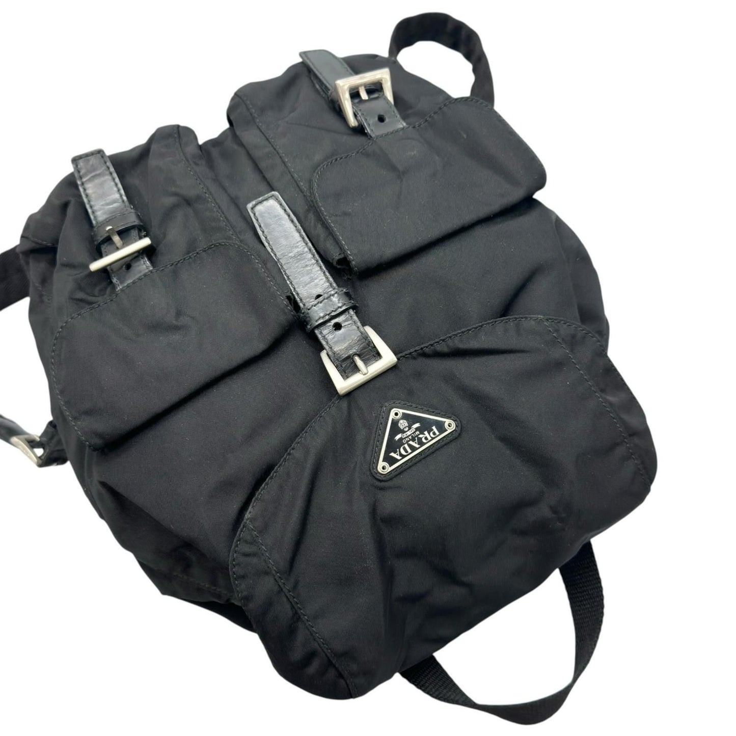 Prada Triangle Logo Backpack Nylon Black — view 5