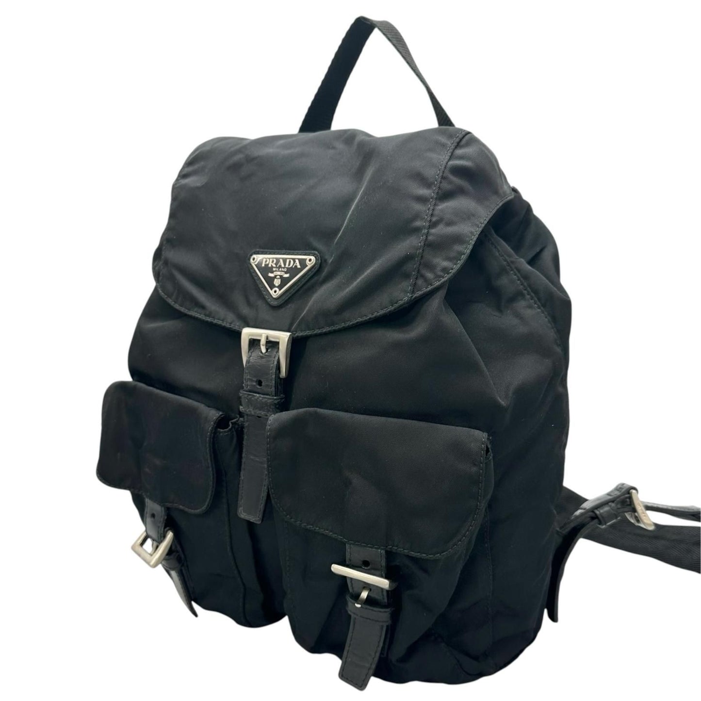 Prada Triangle Logo Backpack Nylon Black — view 2