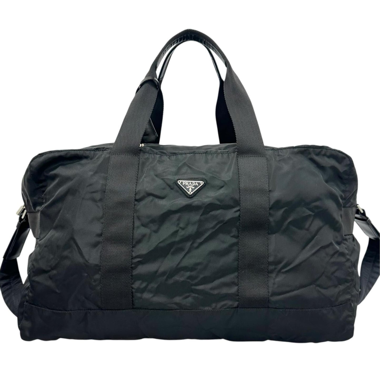 Prada Triangle Logo Boston Bag Nylon Black
