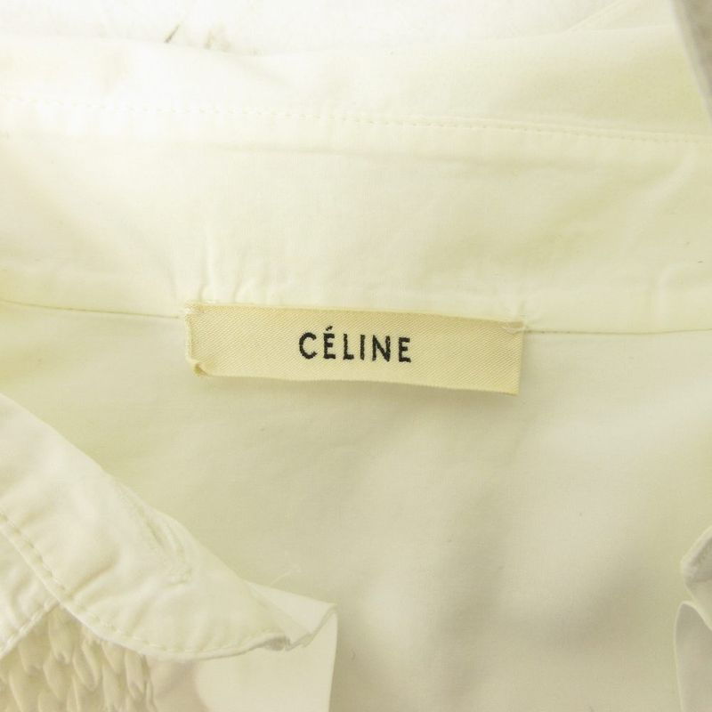 Celine Phoebe Philo Era Tuxedo Shirt Blouse Gathered White 40