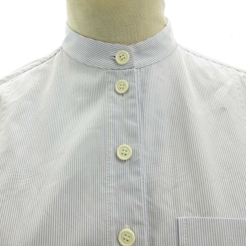 Celine Recent Phoebe Philo Era Shirt Blouse Striped Band Collar Blue White 36 S