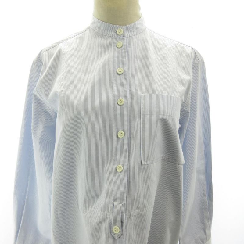 Celine Recent Phoebe Philo Era Shirt Blouse Striped Band Collar Blue White 36 S