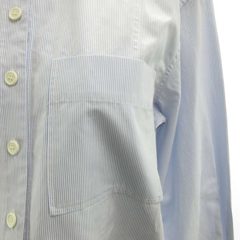 Celine Recent Phoebe Philo Era Shirt Blouse Striped Band Collar Blue White 36 S