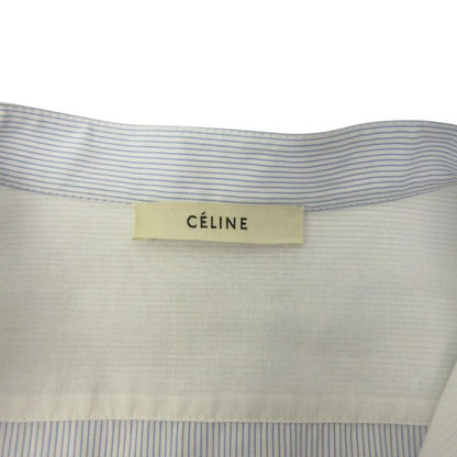 Celine Recent Phoebe Philo Era Shirt Blouse Striped Band Collar Blue White 36 S