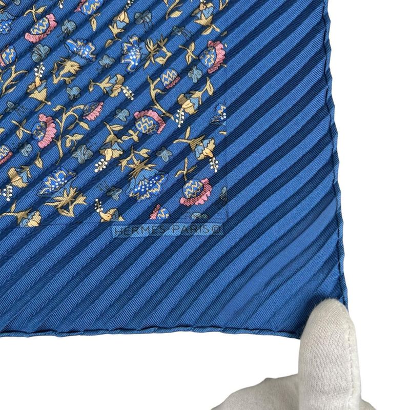 Hermes Pleated Silk Scarf Carre Blue