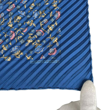 Hermes Pleated Silk Scarf Carre Blue