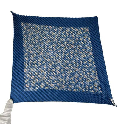 Hermes Pleated Silk Scarf Carre Blue