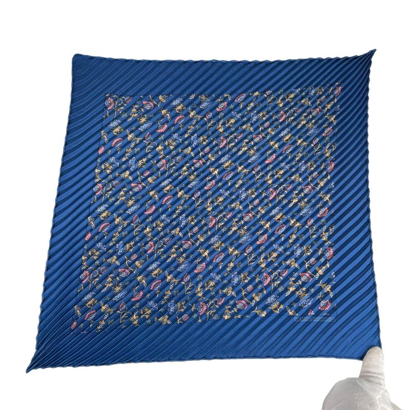 Hermes Pleated Silk Scarf Carre Blue