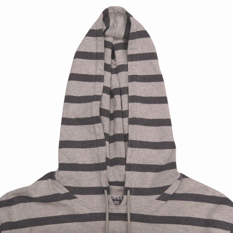 Hermes Mariniere Border Pattern Hooded Sweatshirt Dress 38 Cotton Nylon Gray