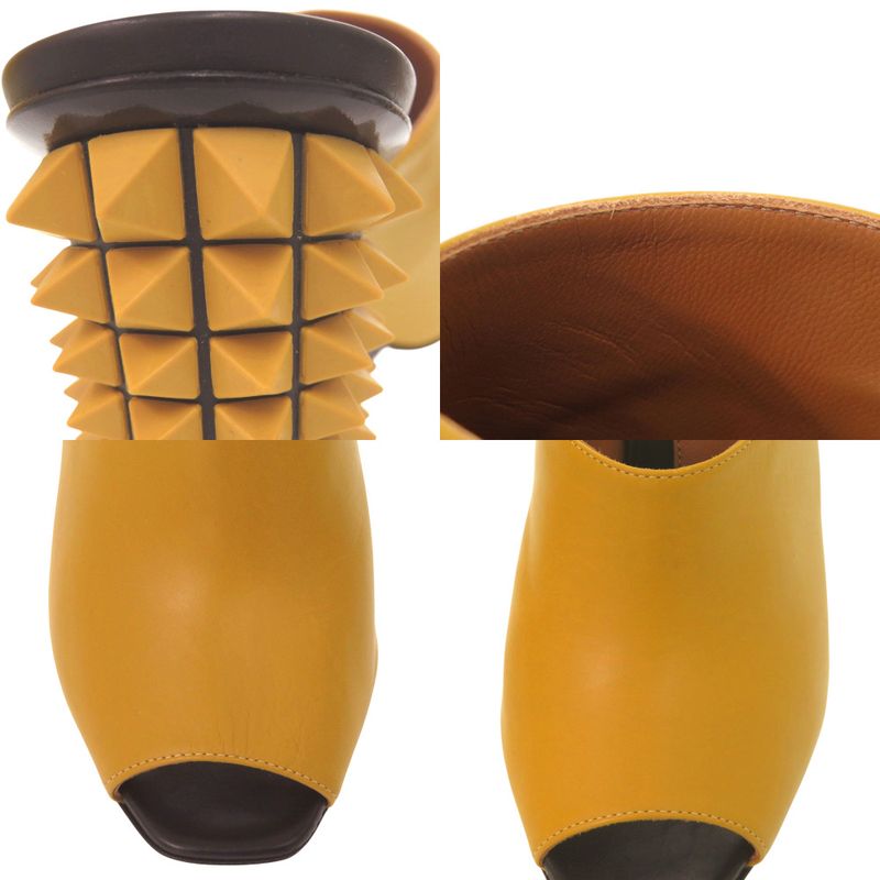 Fendi Pyramid Stud Heel Sandals 35.5 Leather Yellow Black Shoes