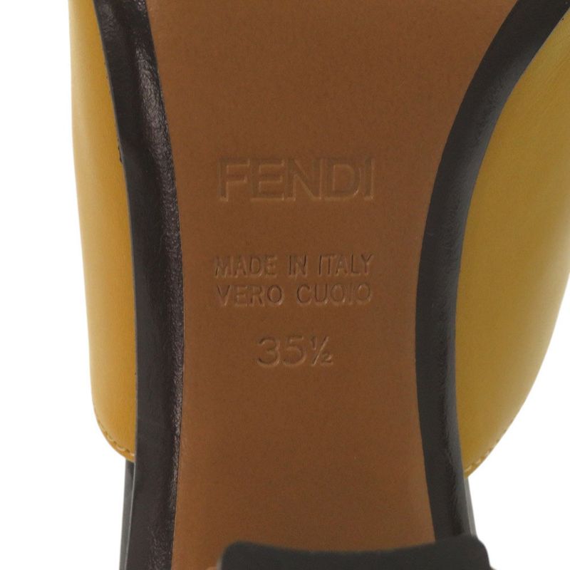 Fendi Pyramid Stud Heel Sandals 35.5 Leather Yellow Black Shoes
