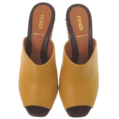 Fendi Pyramid Stud Heel Sandals 35.5 Leather Yellow Black Shoes