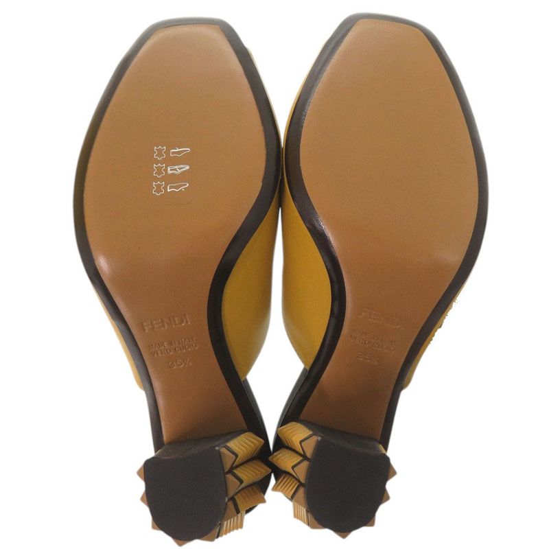 Fendi Pyramid Stud Heel Sandals 35.5 Leather Yellow Black Shoes