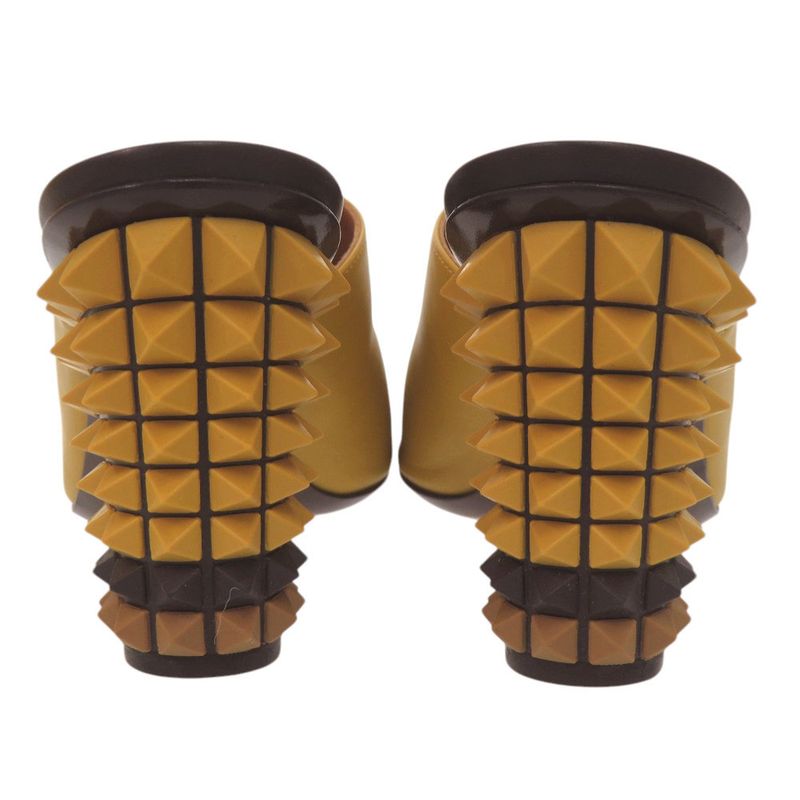Fendi Pyramid Stud Heel Sandals 35.5 Leather Yellow Black Shoes