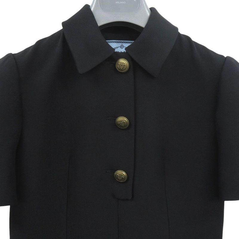 Prada Ffit Tricotine Mini Dress Side Zipper Wool Silk Recycled Cupro Black Gold