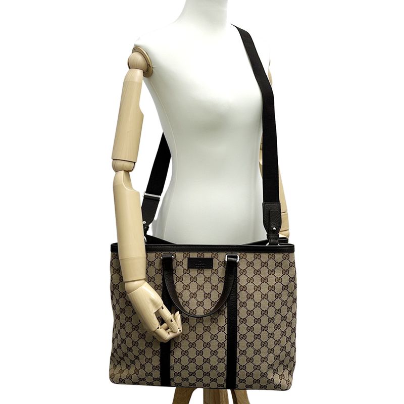 Gucci GG Canvas 2-Way Shoulder Bag Brown Beige A4 Business School Commuting