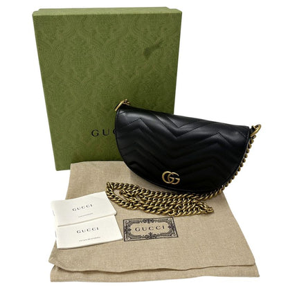 Gucci GG Marmont Shoulder Bag Leather Chain Black Quilted Crossbody Mini
