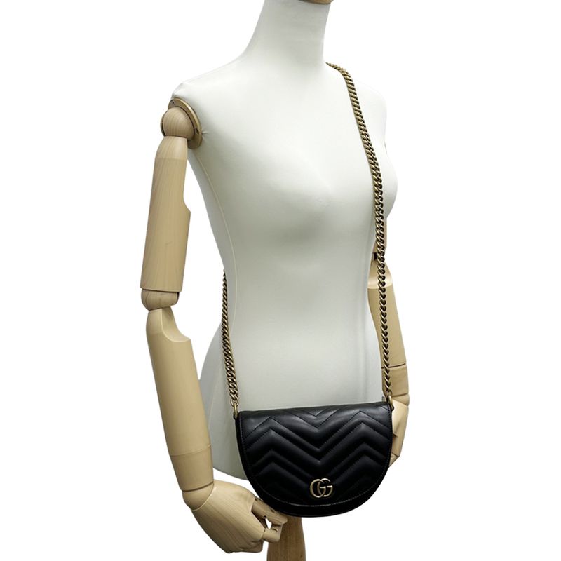 Gucci GG Marmont Shoulder Bag Leather Chain Black Quilted Crossbody Mini