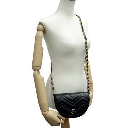 Gucci GG Marmont Shoulder Bag Leather Chain Black Quilted Crossbody Mini
