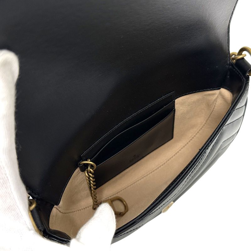 Gucci GG Marmont Shoulder Bag Leather Chain Black Quilted Crossbody Mini