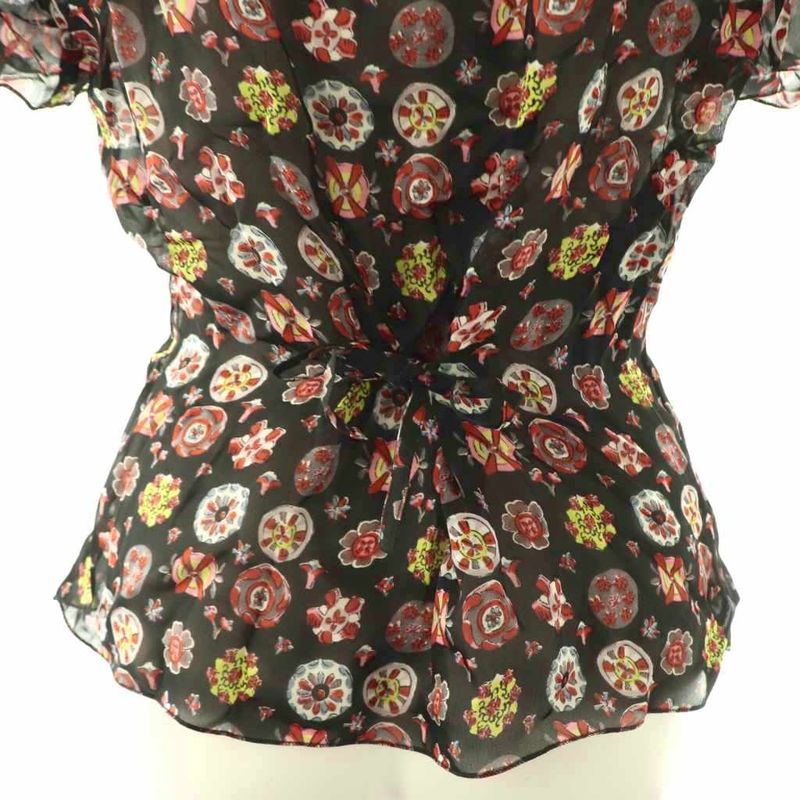 Prada Shirt Blouse Short Sleeve See Through All Over Pattern 40 Black Multicolor