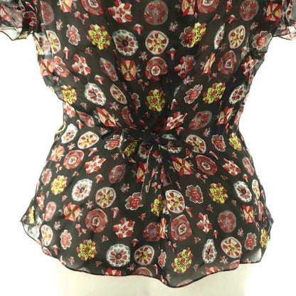 Prada Shirt Blouse Short Sleeve See Through All Over Pattern 40 Black Multicolor