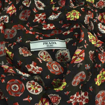 Prada Shirt Blouse Short Sleeve See Through All Over Pattern 40 Black Multicolor