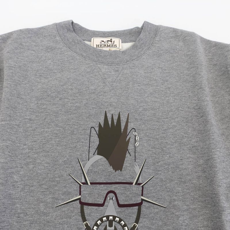 Hermes Crew Neck Sweatshirt Dark Gray M Cotton Long Sleeve Top