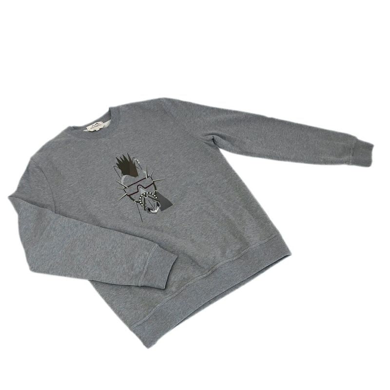 Hermes Crew Neck Sweatshirt Dark Gray M Cotton Long Sleeve Top