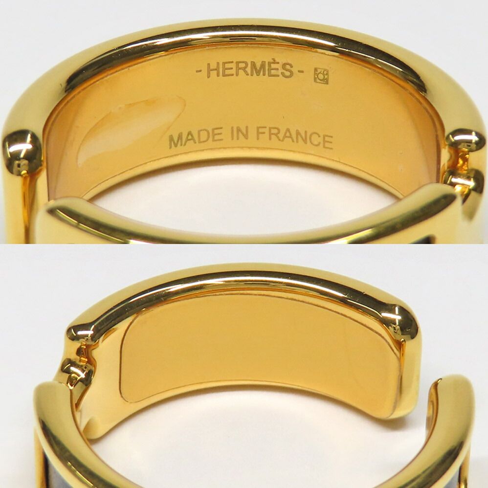 Hermes Olympe GM Black Gold Metal Leather Ring