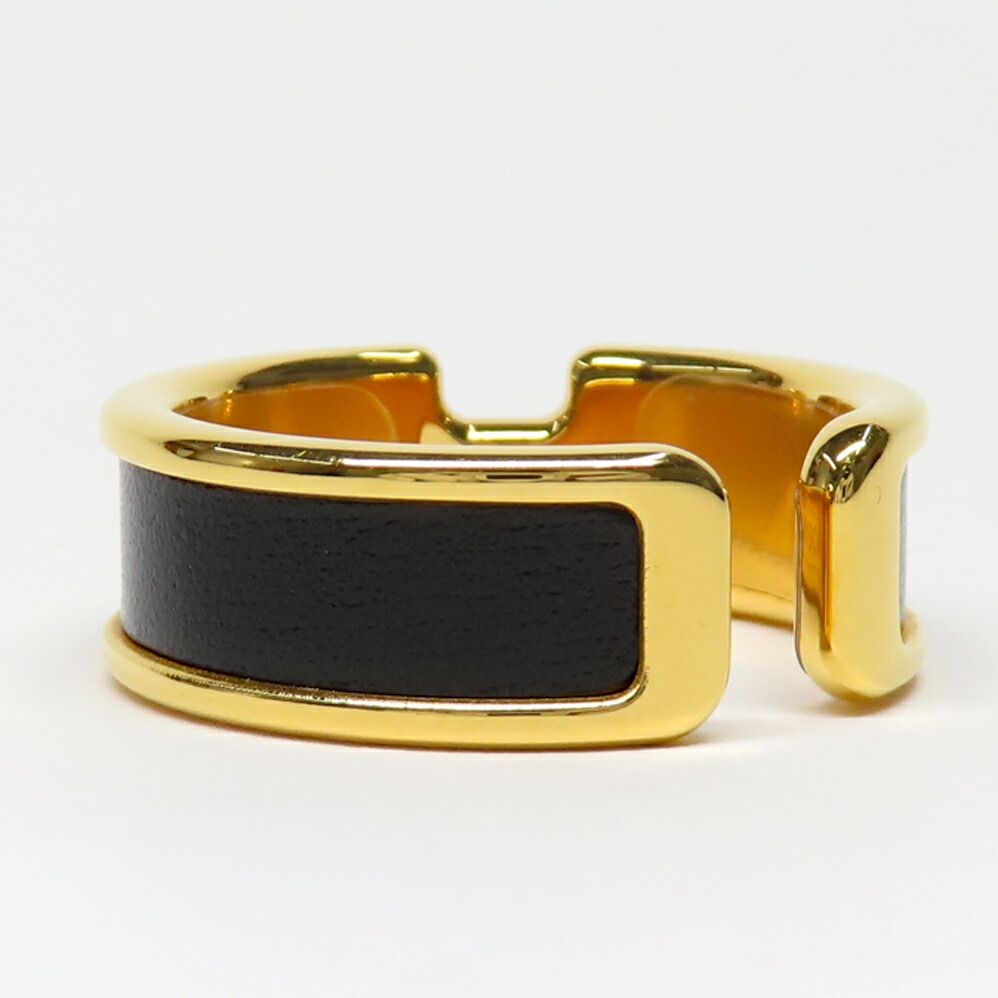 Hermes Olympe GM Black Gold Metal Leather Ring