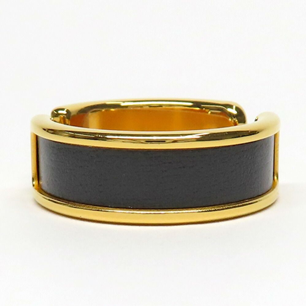 Hermes Olympe GM Black Gold Metal Leather Ring