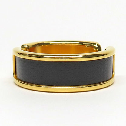 Hermes Olympe GM Black Gold Metal Leather Ring