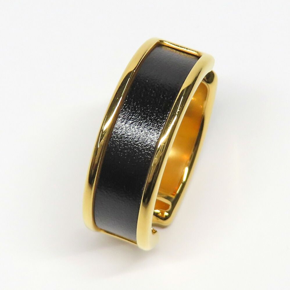 Hermes Olympe GM Black Gold Metal Leather Ring