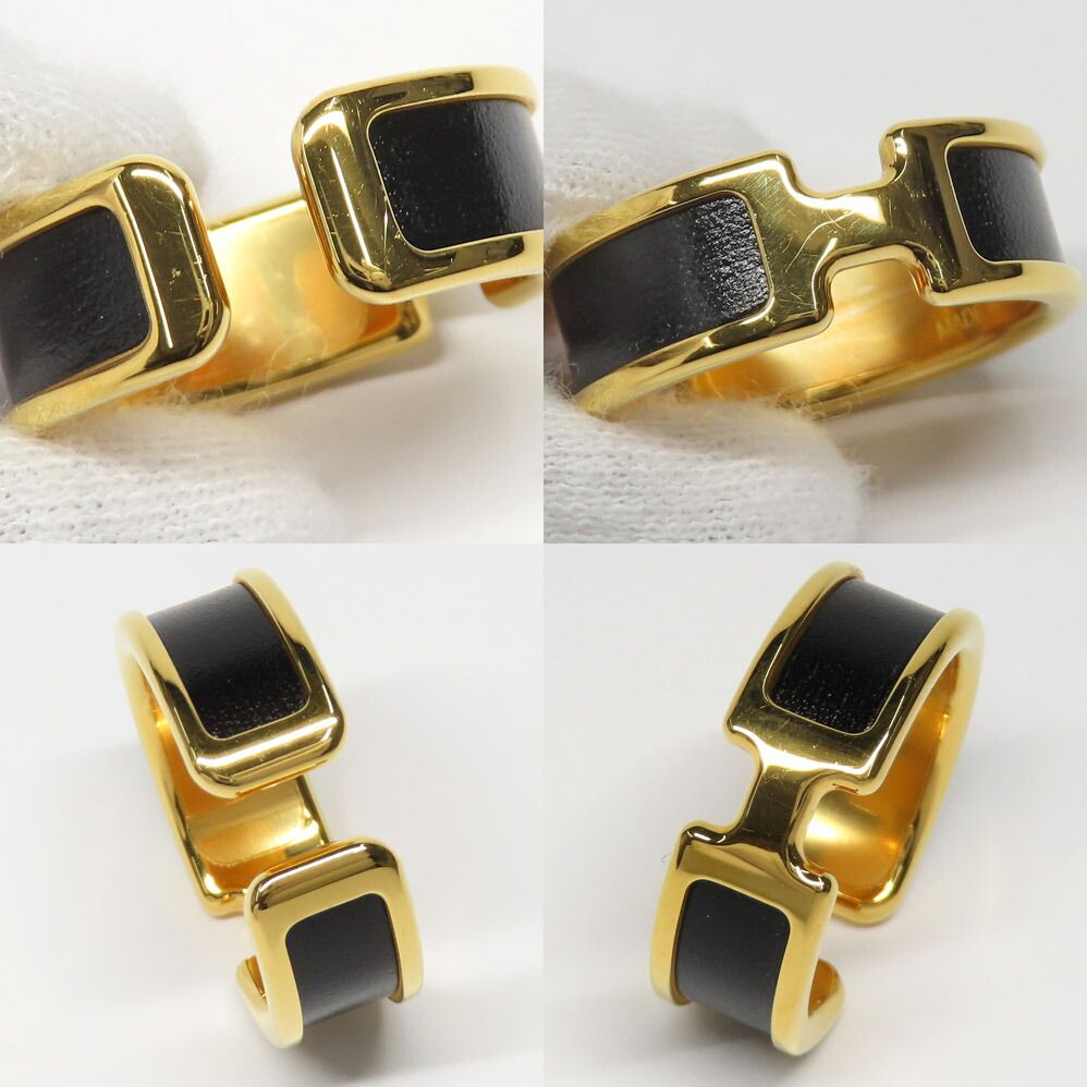 Hermes Olympe GM Black Gold Metal Leather Ring