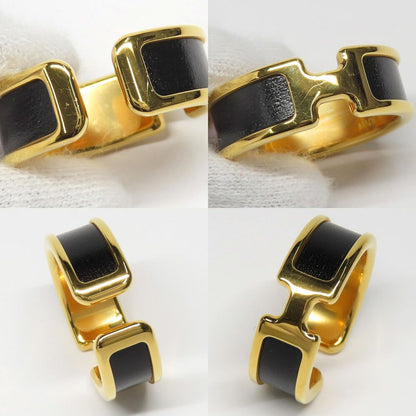 Hermes Olympe GM Black Gold Metal Leather Ring