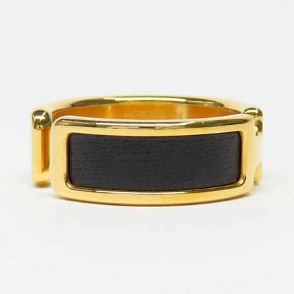 Hermes Olympe GM Black Gold Metal Leather Ring