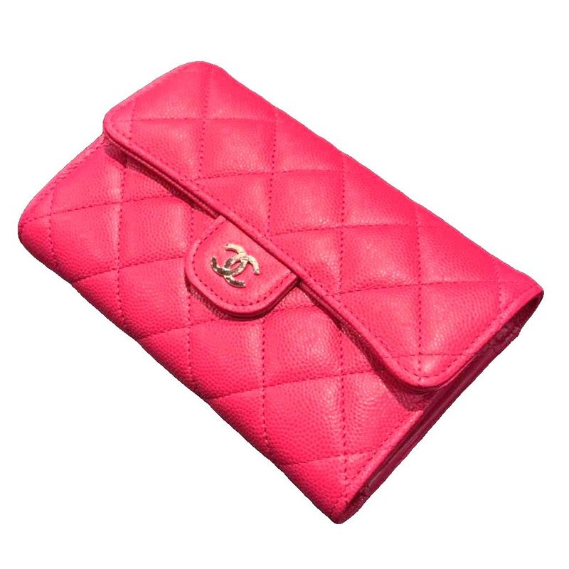 Chanel Quilted Leather Caviar Flap Wallet Bifold Pink