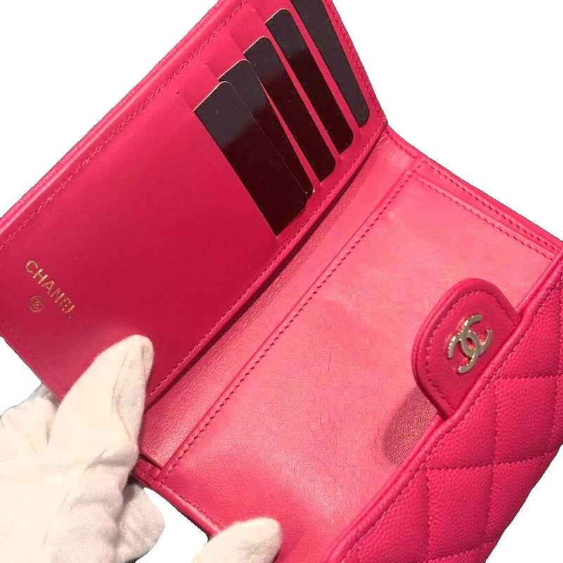 Chanel Quilted Leather Caviar Flap Wallet Bifold Pink