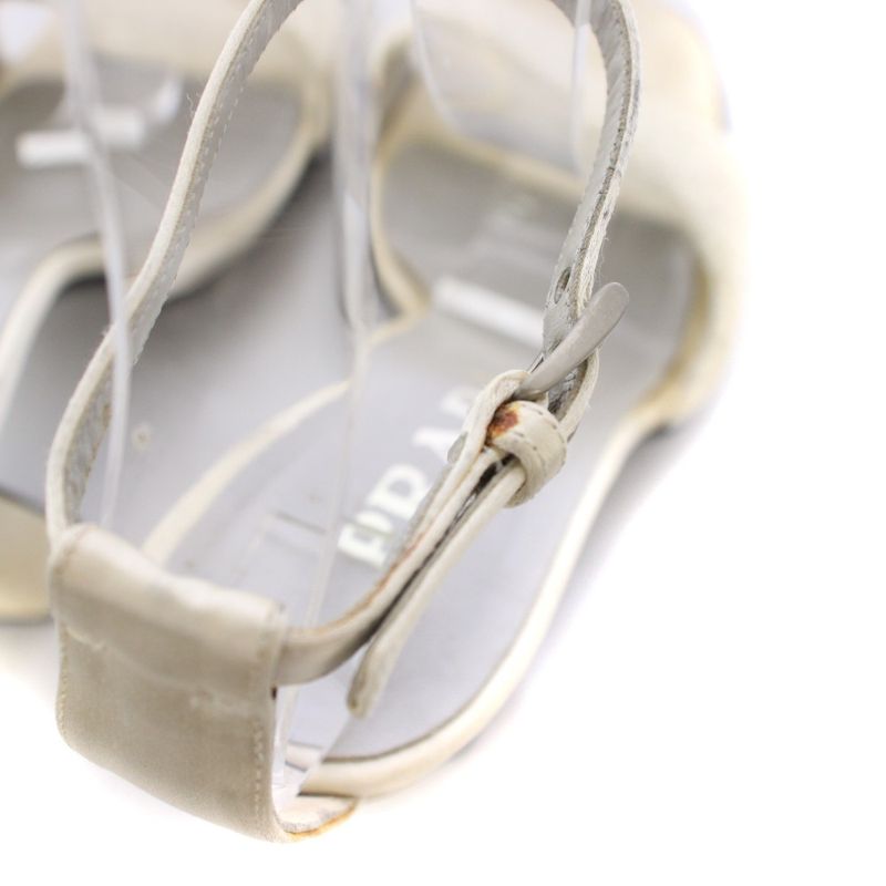 Prada Sandal Strap Satin Square Toe 35.5 Ivory TK
