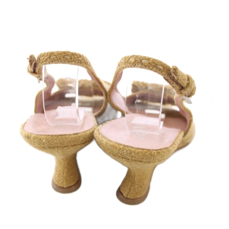 Prada Wedge Sole Sandals Strap Beads 37.5 Beige TK
