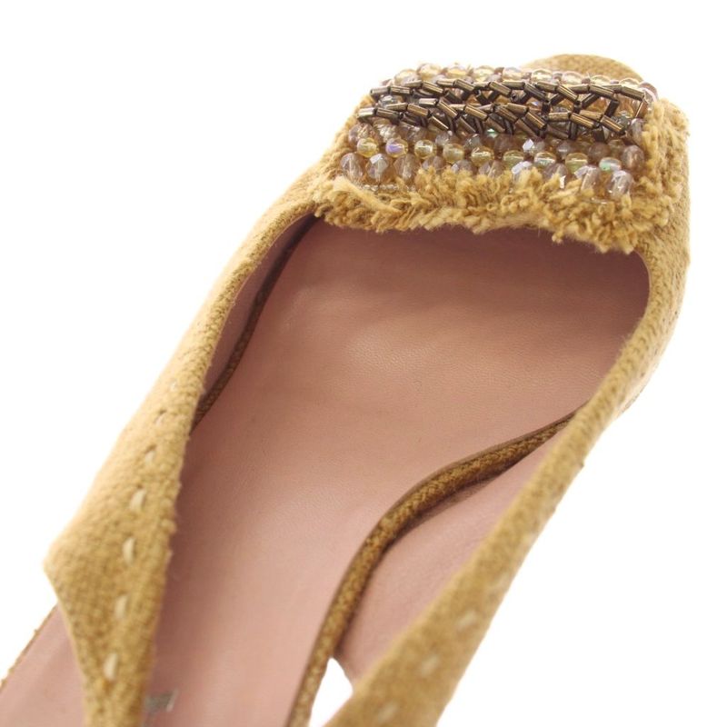 Prada Wedge Sole Sandals Strap Beads 37.5 Beige TK