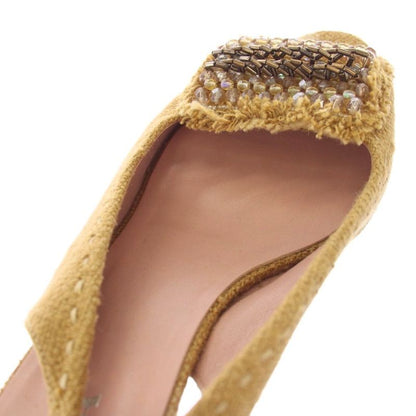 Prada Wedge Sole Sandals Strap Beads 37.5 Beige TK