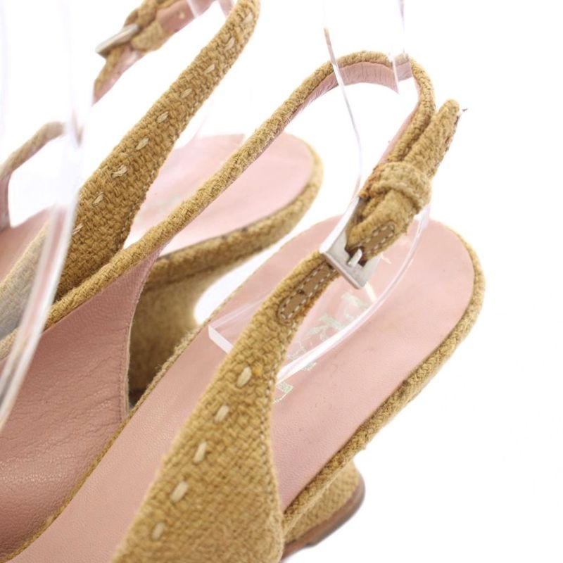 Prada Wedge Sole Sandals Strap Beads 37.5 Beige TK