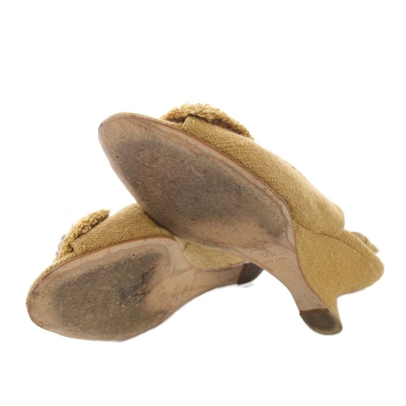 Prada Wedge Sole Sandals Strap Beads 37.5 Beige TK