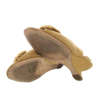 Prada Wedge Sole Sandals Strap Beads 37.5 Beige TK